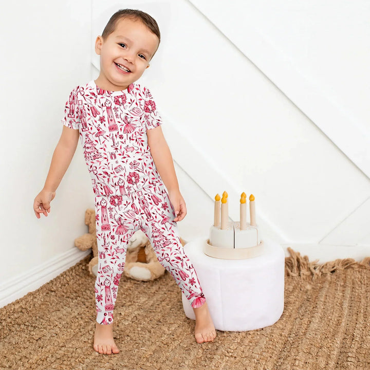 Christmas Nutcracker Toile Two Piece Short Sleeve Pajama Set , Christmas Nutcracker Toile Two Piece Short Sleeve Pajama Set - 12-18M / Blue