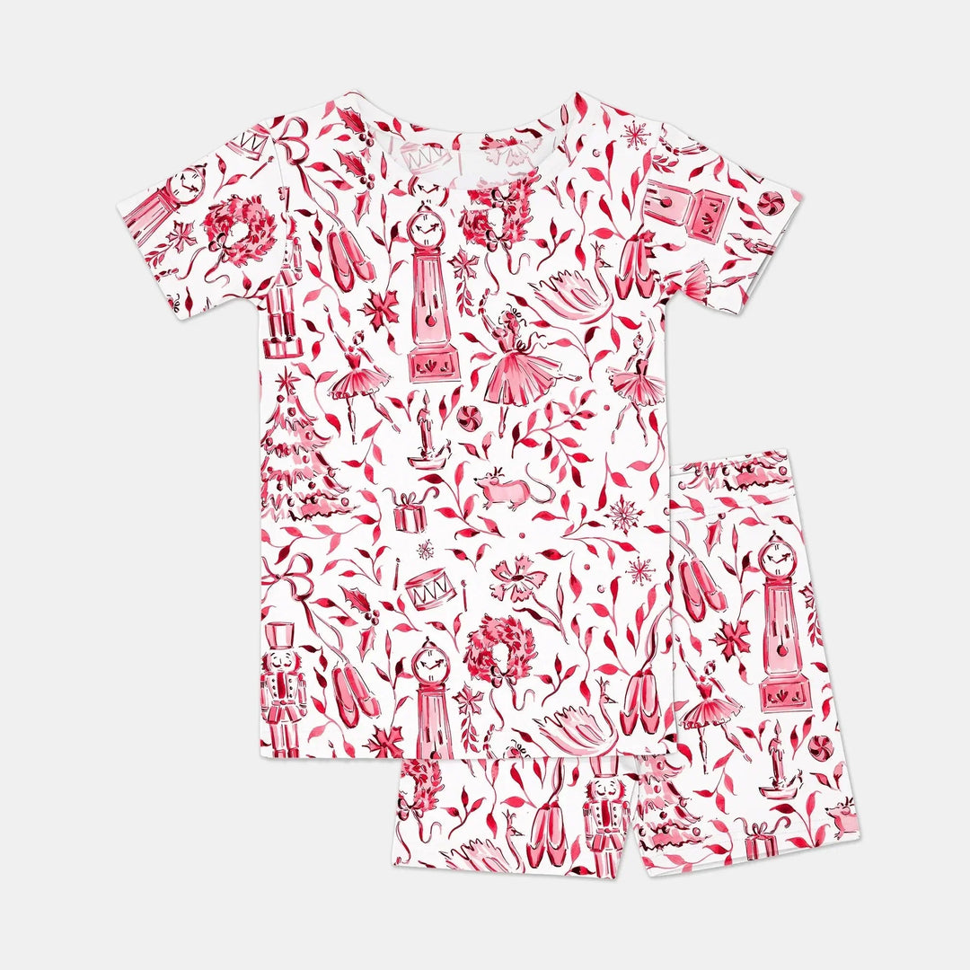 Christmas Nutcracker Toile Two Piece Short Sleeve Shorts Pajama Set , Christmas Nutcracker Toile Two Piece Short Sleeve Shorts Pajama Set - 12-18M / Red