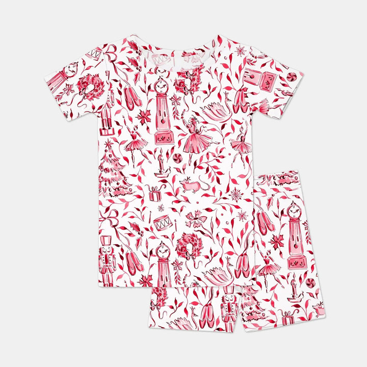 Christmas Nutcracker Toile Two Piece Short Sleeve Shorts Pajama Set , Christmas Nutcracker Toile Two Piece Short Sleeve Shorts Pajama Set - 12-18M / Red
