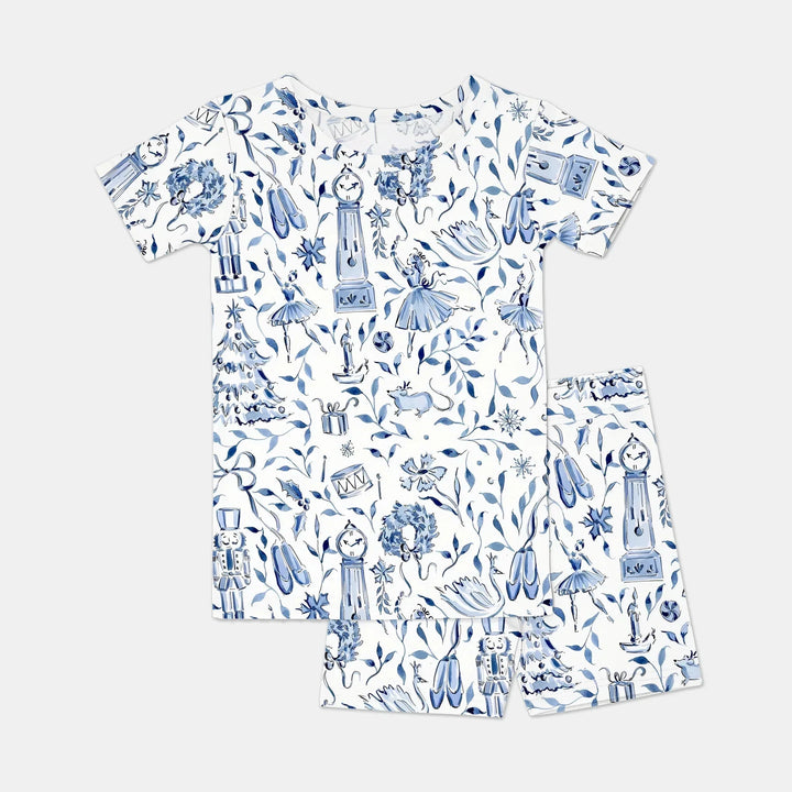 Christmas Nutcracker Toile Two Piece Short Sleeve Shorts Pajama Set , Christmas Nutcracker Toile Two Piece Short Sleeve Shorts Pajama Set - 12-18M / Blue