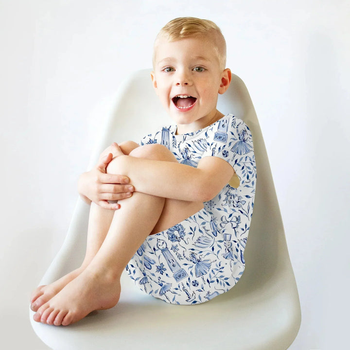 Christmas Nutcracker Toile Two Piece Short Sleeve Shorts Pajama Set , Christmas Nutcracker Toile Two Piece Short Sleeve Shorts Pajama Set - 12-18M / Blue