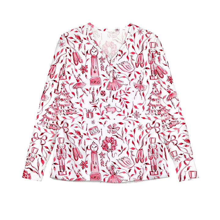 Christmas Nutcracker Toile Women Pajama Set , Christmas Nutcracker Toile Women Pajama Set - Only Shirt / S / Red