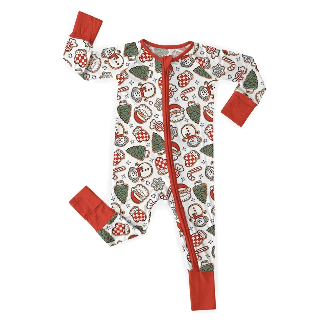 Christmas Santa Cookies Convertible Zippered Romper , Christmas Santa Cookies Convertible Zippered Romper - Newborn