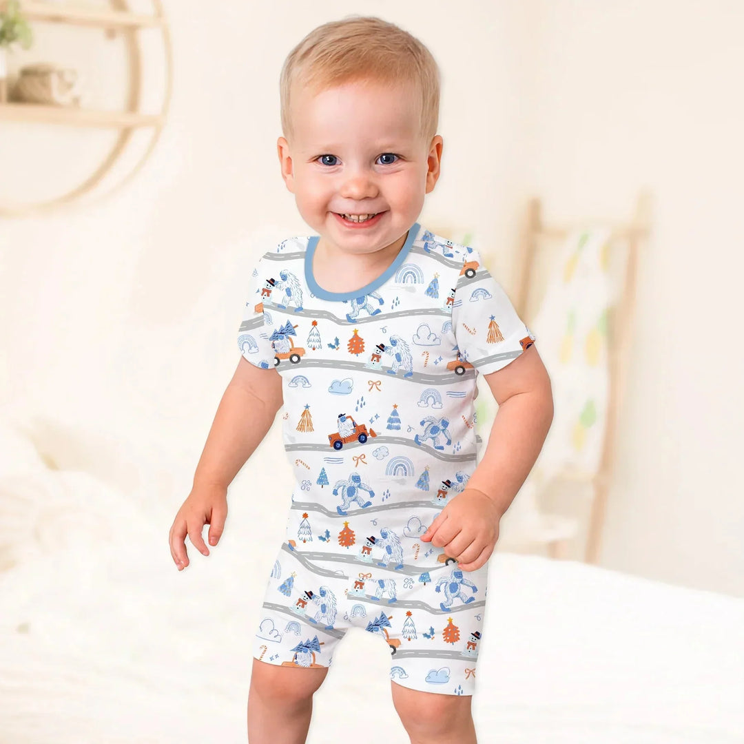 Christmas Sasquatch Two Piece Short Sleeve Shorts Pajama Set , Christmas Sasquatch Two Piece Short Sleeve Shorts Pajama Set - 12-18M