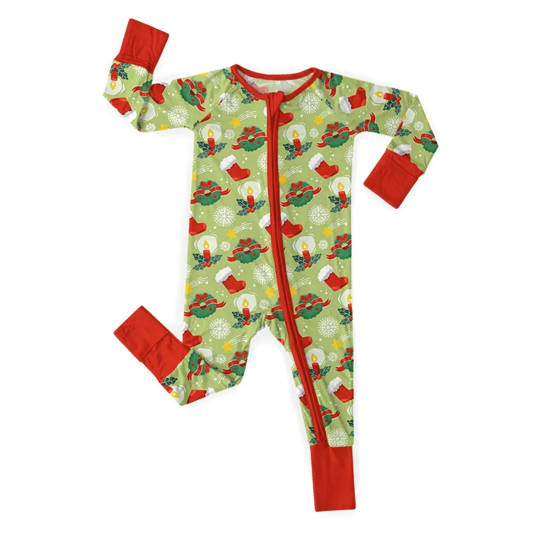 Christmas Sock With Candle Convertible Zippered Romper , Christmas Sock With Candle Convertible Zippered Romper - Newborn