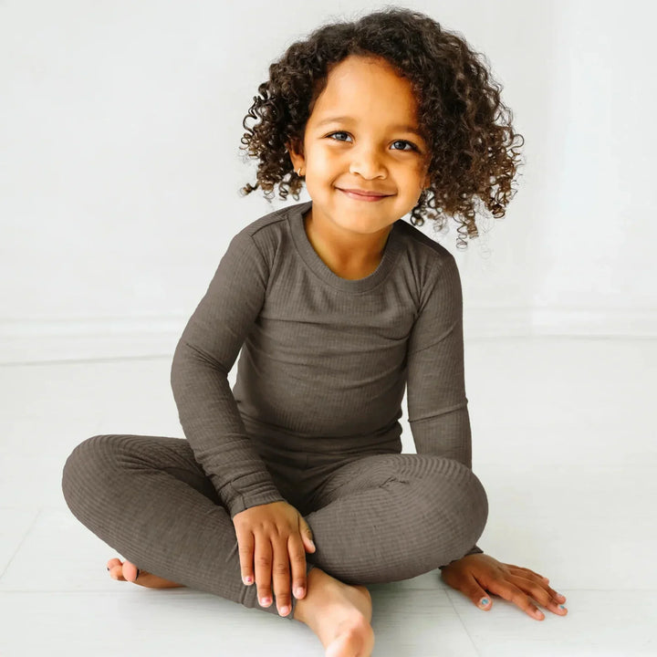 Cocoa Ribbed Two Piece Long Sleeve Pajama Set , Cocoa Ribbed Two Piece Long Sleeve Pajama Set - 12-18M