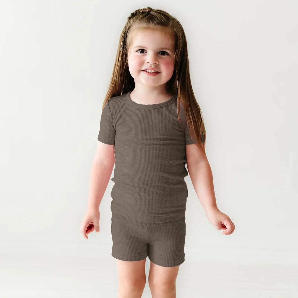 Cocoa Ribbed Two Piece Short Sleeve Shorts Pajama Set , Cocoa Ribbed Two Piece Short Sleeve Shorts Pajama Set - 12-18M