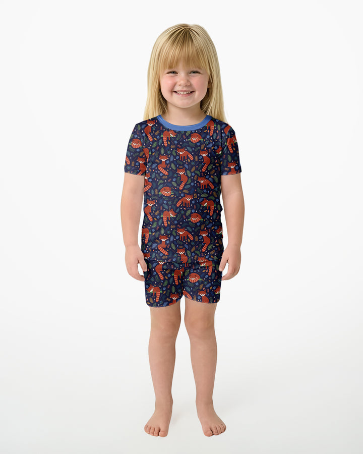 Tossed Red Panda Bamboo Two Piece Short Sleeve Shorts Pajama Set