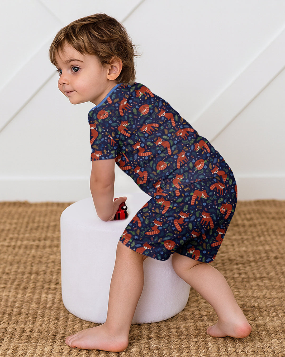 Tossed Red Panda Bamboo Two Piece Short Sleeve Shorts Pajama Set