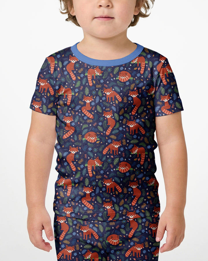 Tossed Red Panda Bamboo Two Piece Short Sleeve Shorts Pajama Set