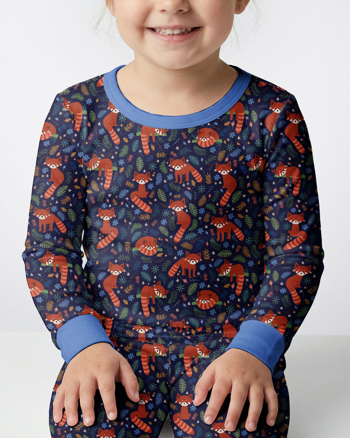 Tossed Red Panda Bamboo Two Piece Long Sleeve Pajama Set