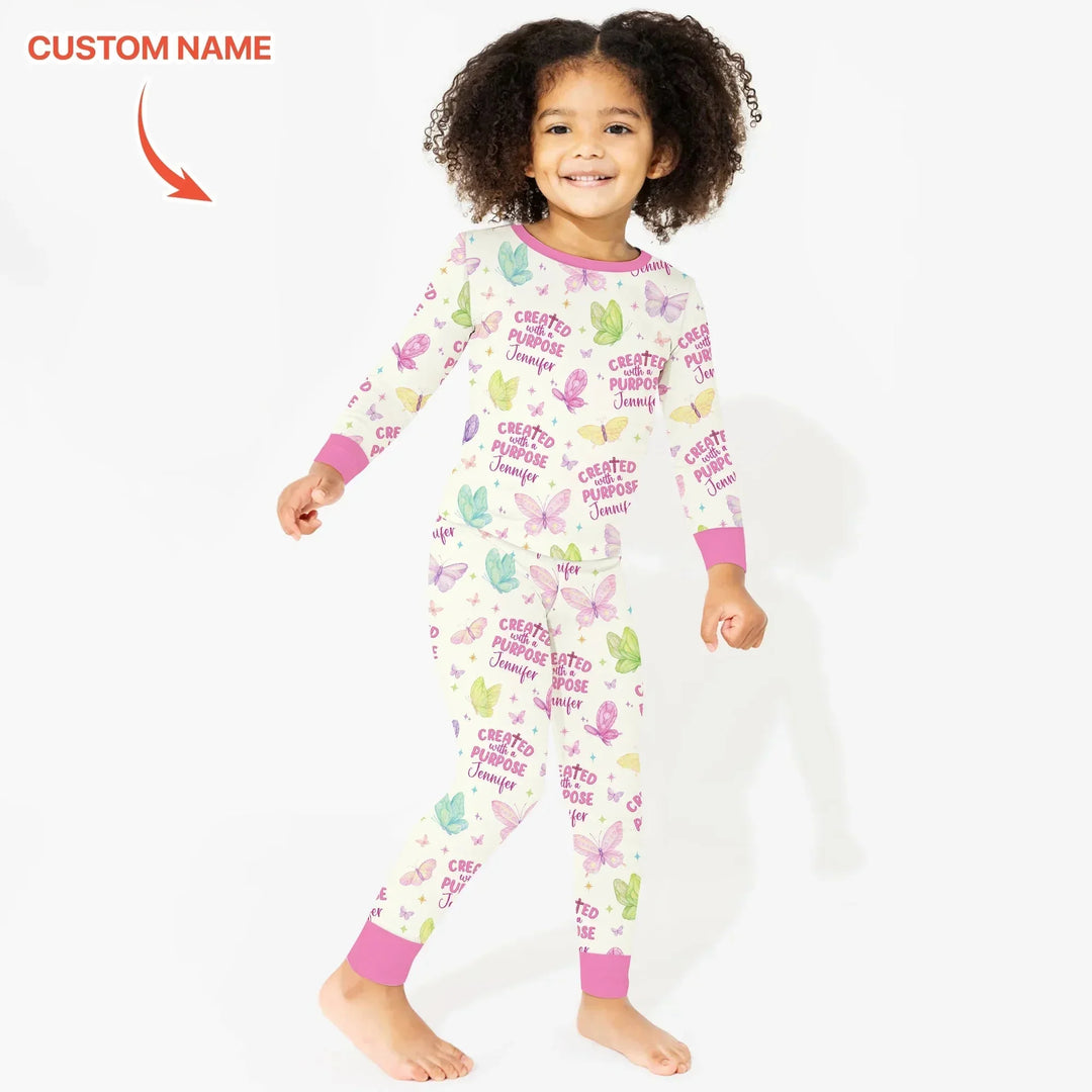 Created With A Purpose Custom Name Two Piece Long Sleeve Pajama Set , Created With A Purpose Custom Name Two Piece Long Sleeve Pajama Set - 12-18M