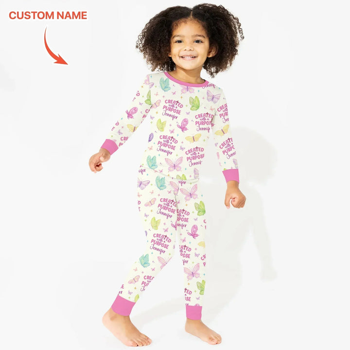 Created With A Purpose Custom Name Two Piece Long Sleeve Pajama Set , Created With A Purpose Custom Name Two Piece Long Sleeve Pajama Set - 12-18M