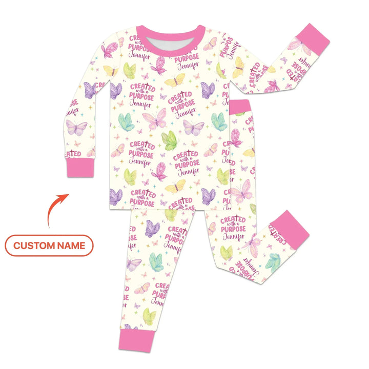 Created With A Purpose Custom Name Two Piece Long Sleeve Pajama Set , Created With A Purpose Custom Name Two Piece Long Sleeve Pajama Set - 12-18M