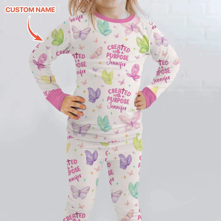 Created With A Purpose Custom Name Two Piece Long Sleeve Pajama Set , Created With A Purpose Custom Name Two Piece Long Sleeve Pajama Set - 12-18M