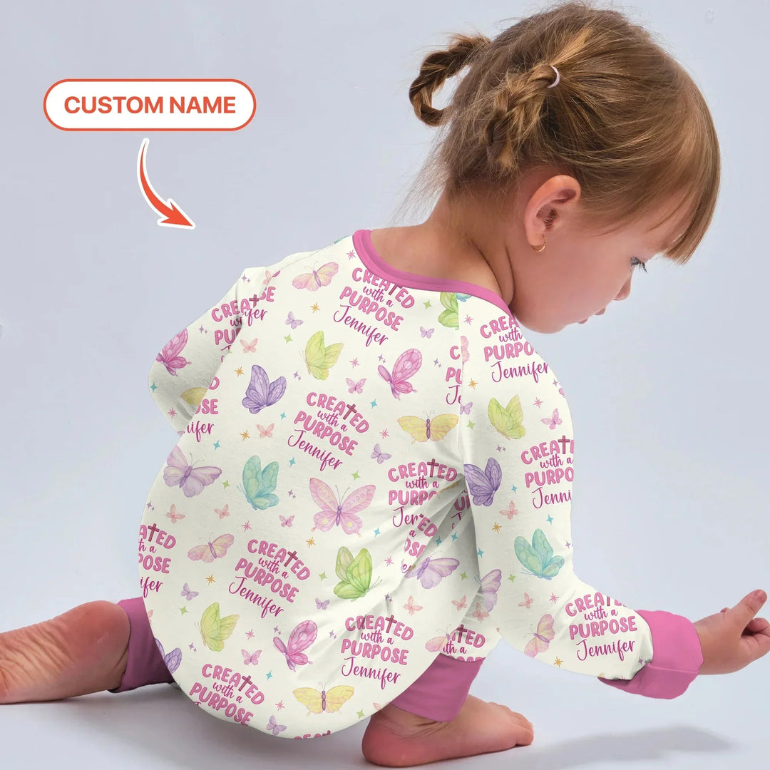 Created With A Purpose Custom Name Two Piece Long Sleeve Pajama Set , Created With A Purpose Custom Name Two Piece Long Sleeve Pajama Set - 12-18M