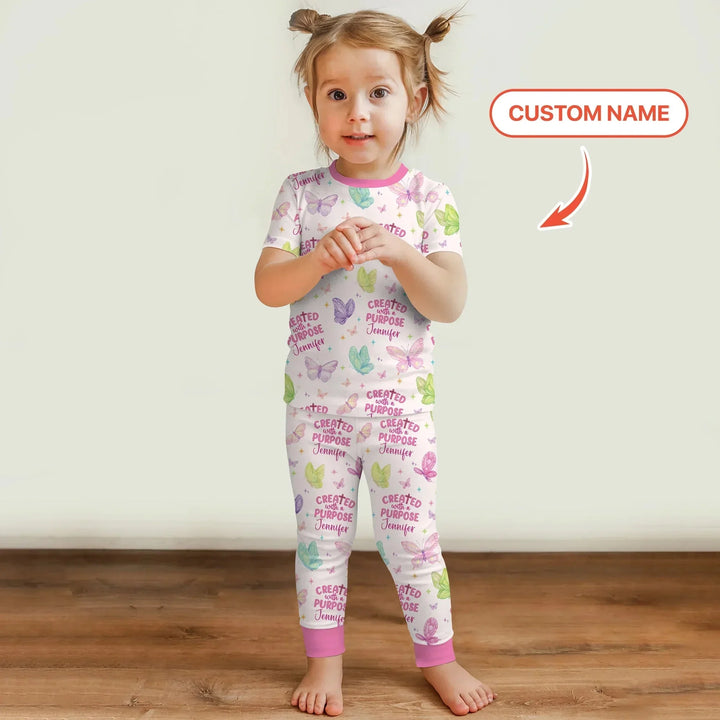 Created With A Purpose Custom Name Two Piece Short Sleeve Pajama Set , Created With A Purpose Custom Name Two Piece Short Sleeve Pajama Set - 12-18M