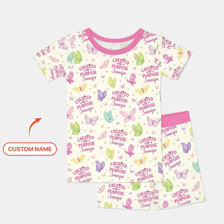 Created With A Purpose Custom Name Two Piece Short Sleeve Shorts Pajama Set , Created With A Purpose Custom Name Two Piece Short Sleeve Shorts Pajama Set - 12-18M