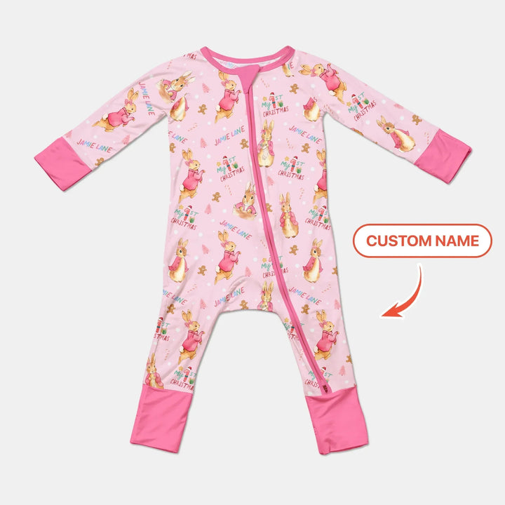 Custom 1st Christmas Rabbit Convertible Zippy , Custom 1st Christmas Rabbit Convertible Zippy - 0-3M