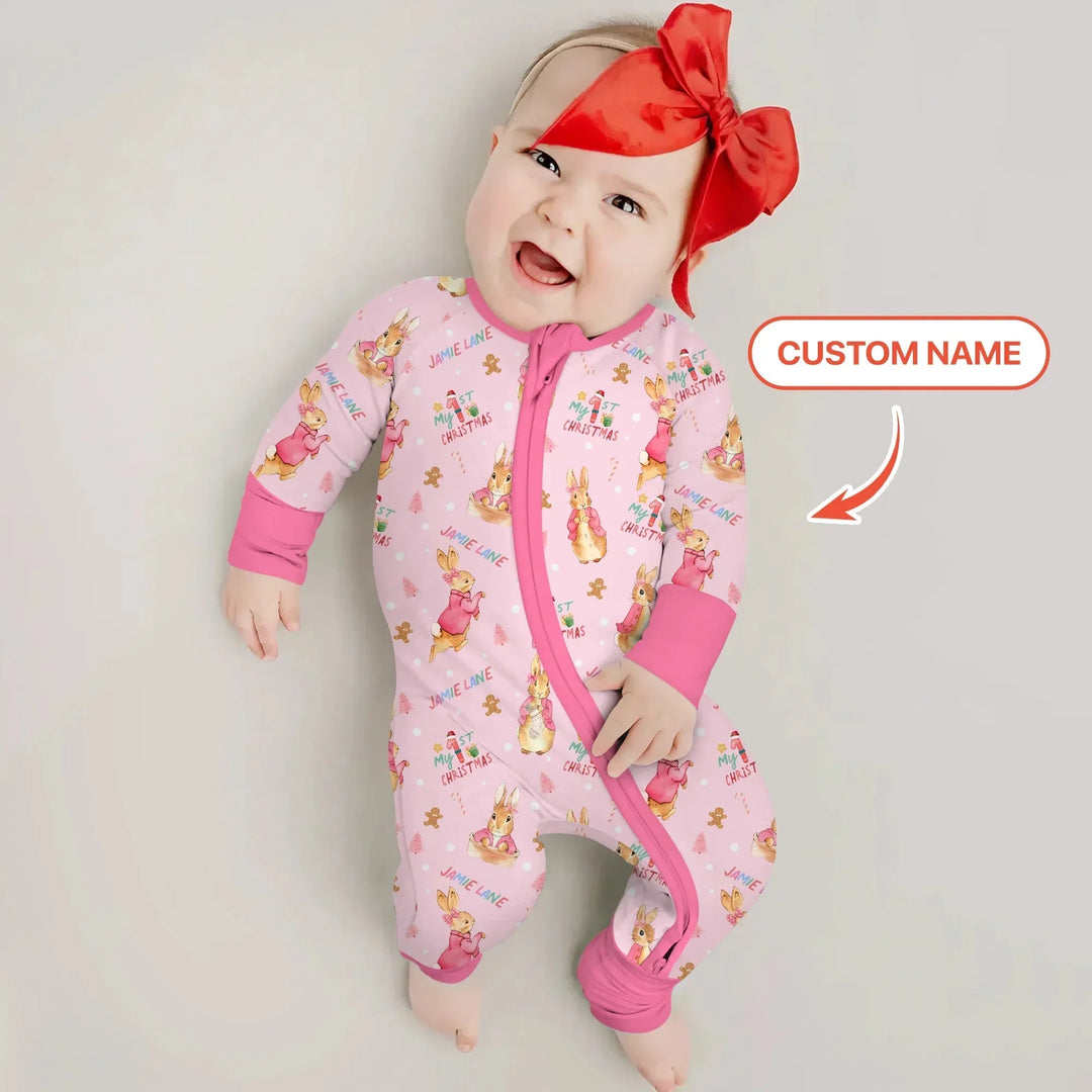Custom 1st Christmas Rabbit Convertible Zippy , Custom 1st Christmas Rabbit Convertible Zippy - 0-3M