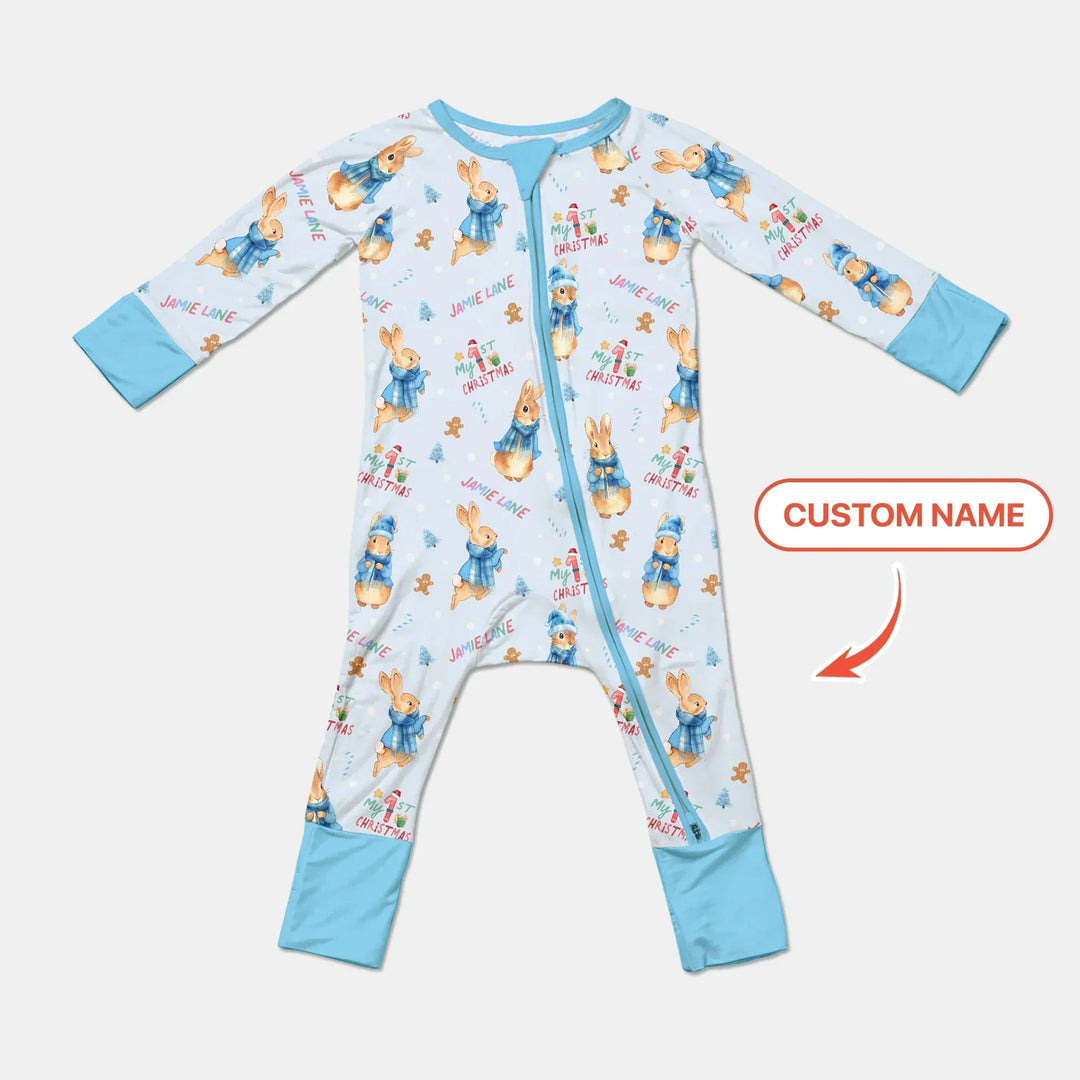 Custom 1st Christmas Rabbit Convertible Zippy , Custom 1st Christmas Rabbit Convertible Zippy - 0-3M