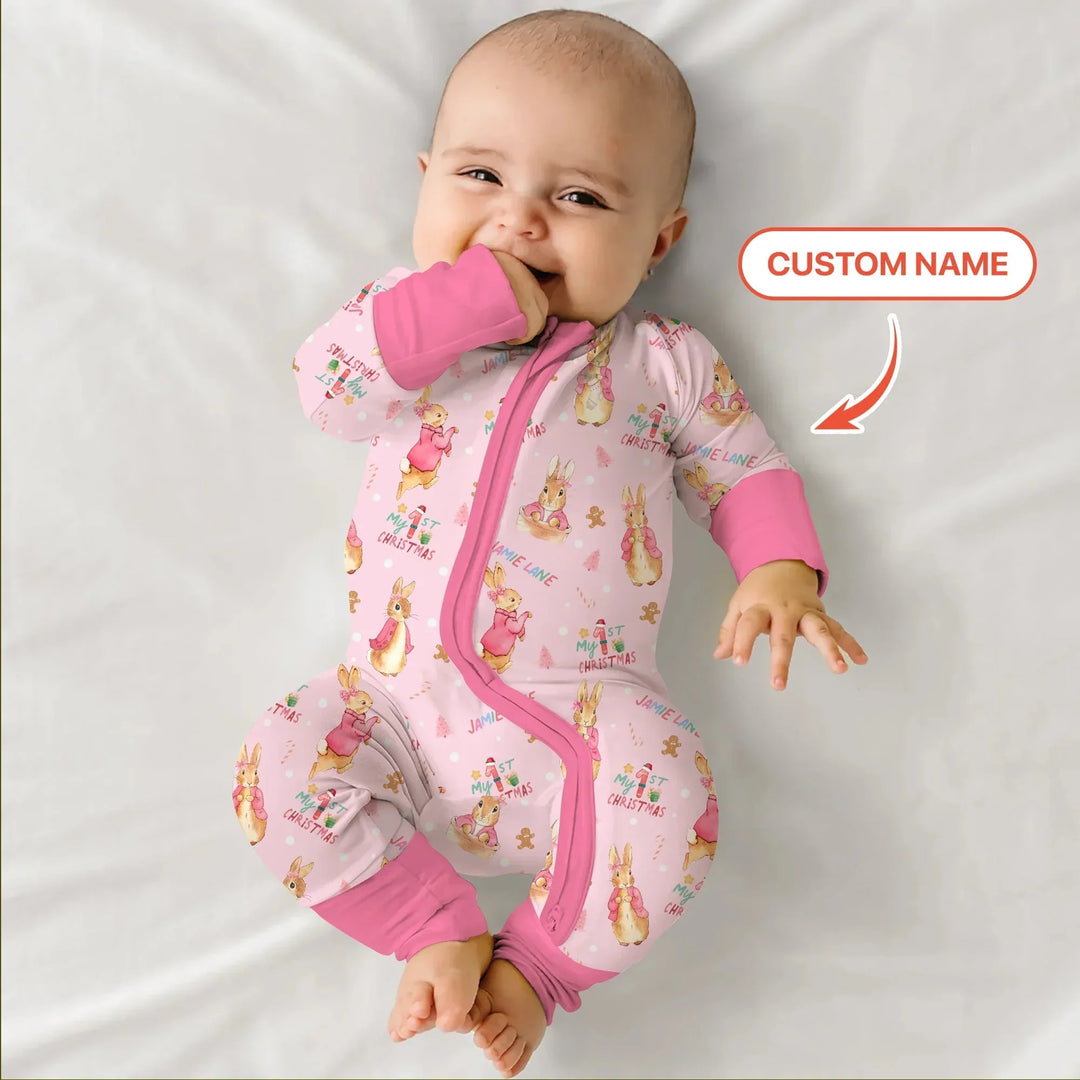 Custom 1st Christmas Rabbit Convertible Zippy , Custom 1st Christmas Rabbit Convertible Zippy - 0-3M