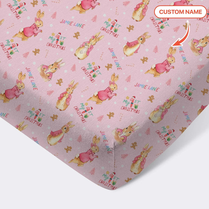 Custom 1st Christmas Rabbit Fitted Crib Sheet , Custom 1st Christmas Rabbit Fitted Crib Sheet - Default Title