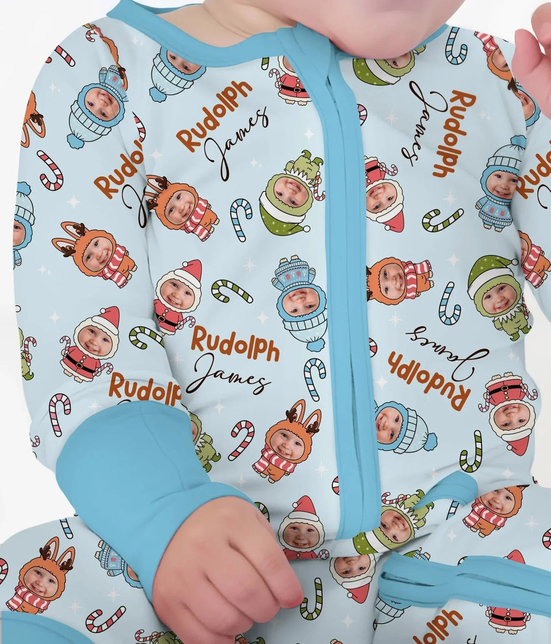 Custom Baby Photo Christmas Bear Convertible Zippy , Custom Baby Photo Christmas Bear Convertible Zippy - 0-3M