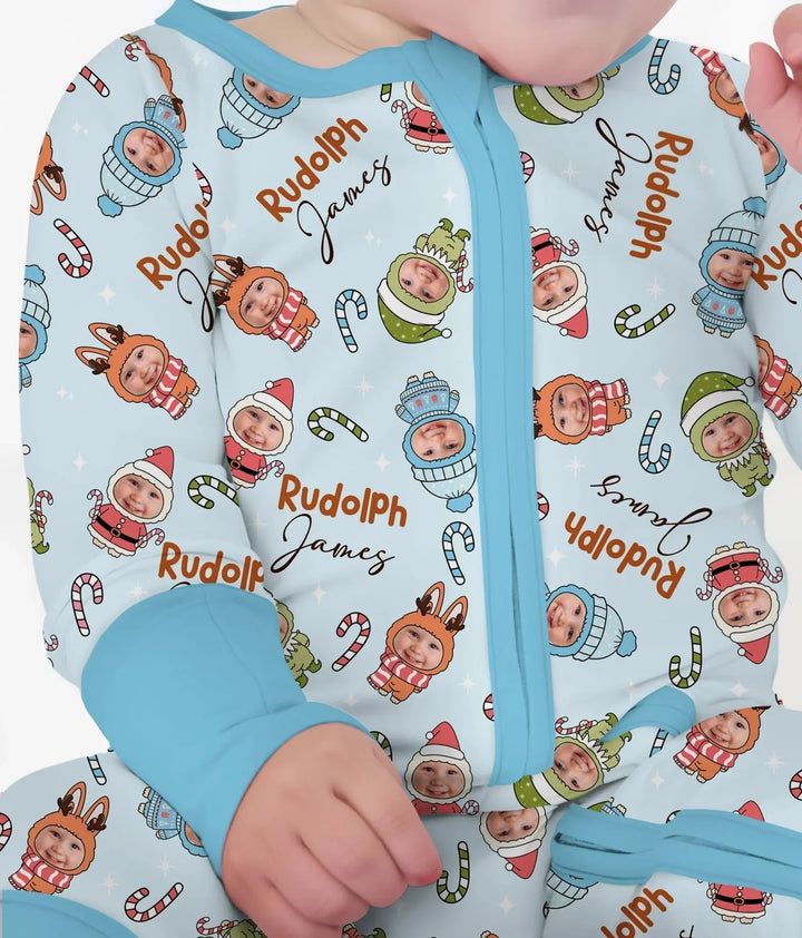 Custom Baby Photo Christmas Bear Convertible Zippy , Custom Baby Photo Christmas Bear Convertible Zippy - 0-3M