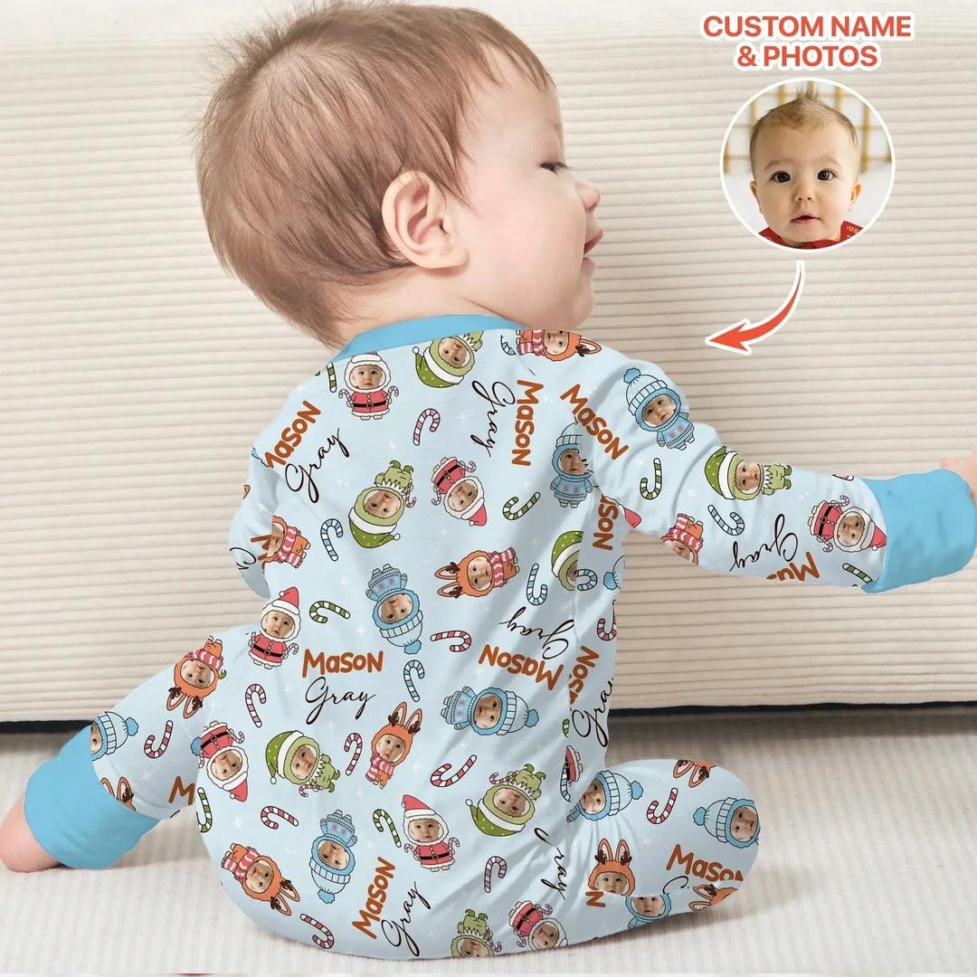 Custom Baby Photo Christmas Bear Convertible Zippy , Custom Baby Photo Christmas Bear Convertible Zippy - 0-3M