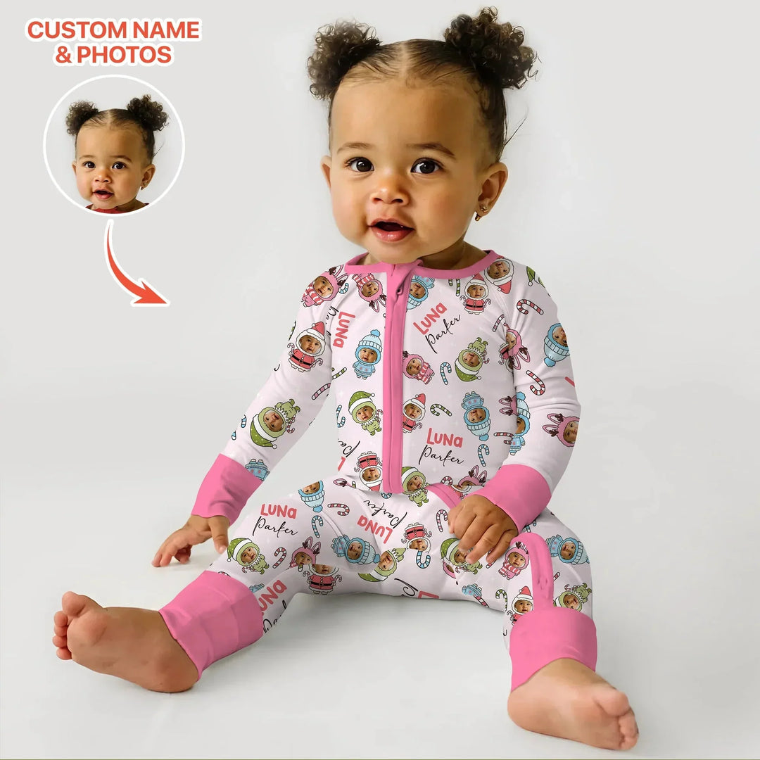 Custom Baby Photo Christmas Bear Convertible Zippy , Custom Baby Photo Christmas Bear Convertible Zippy - 0-3M