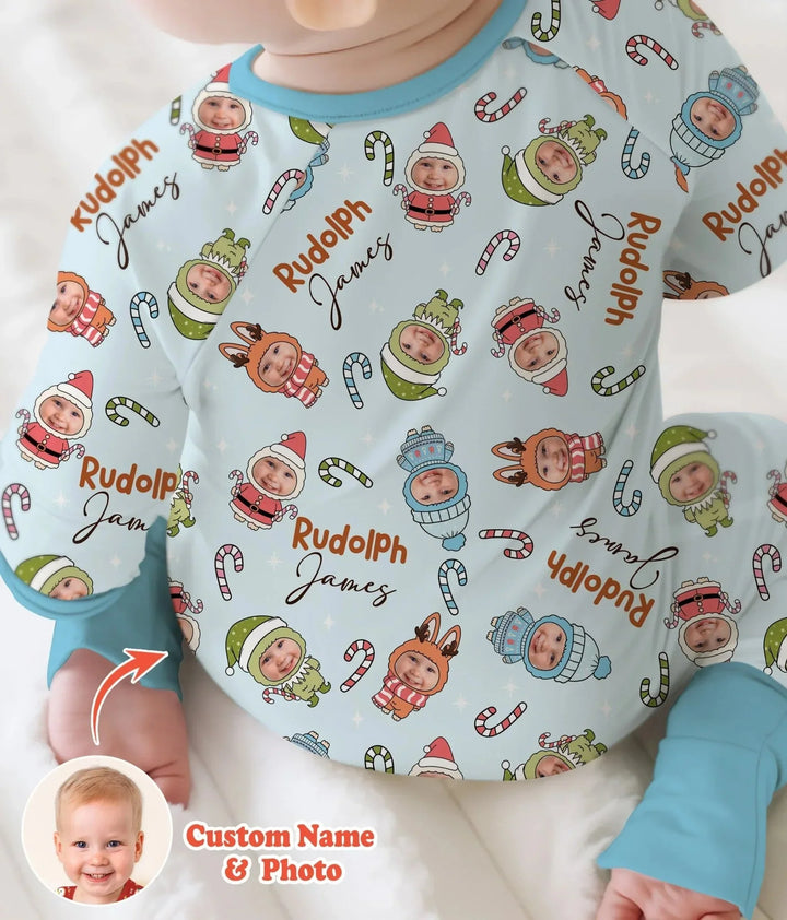 Custom Baby Photo Christmas Bear Convertible Zippy , Custom Baby Photo Christmas Bear Convertible Zippy - 0-3M