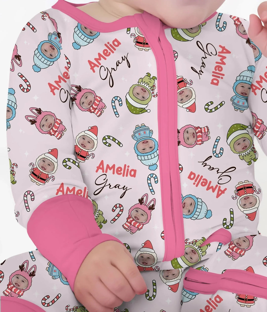 Custom Baby Photo Christmas Bear Convertible Zippy , Custom Baby Photo Christmas Bear Convertible Zippy - 0-3M