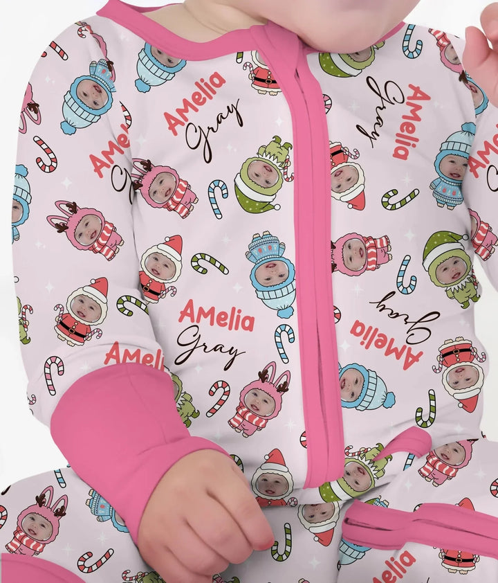 Custom Baby Photo Christmas Bear Convertible Zippy , Custom Baby Photo Christmas Bear Convertible Zippy - 0-3M