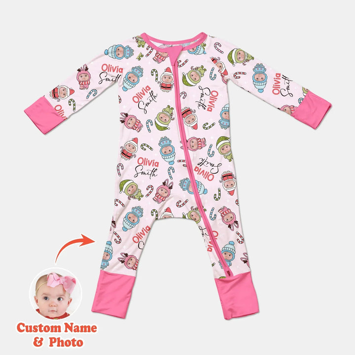 Custom Baby Photo Christmas Bear Convertible Zippy , Custom Baby Photo Christmas Bear Convertible Zippy - 0-3M