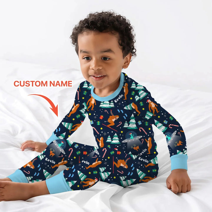 Custom Christmas Bigfoot Two Piece Long Sleeve Pajama Set , Custom Christmas Bigfoot Two Piece Long Sleeve Pajama Set - 12-18M