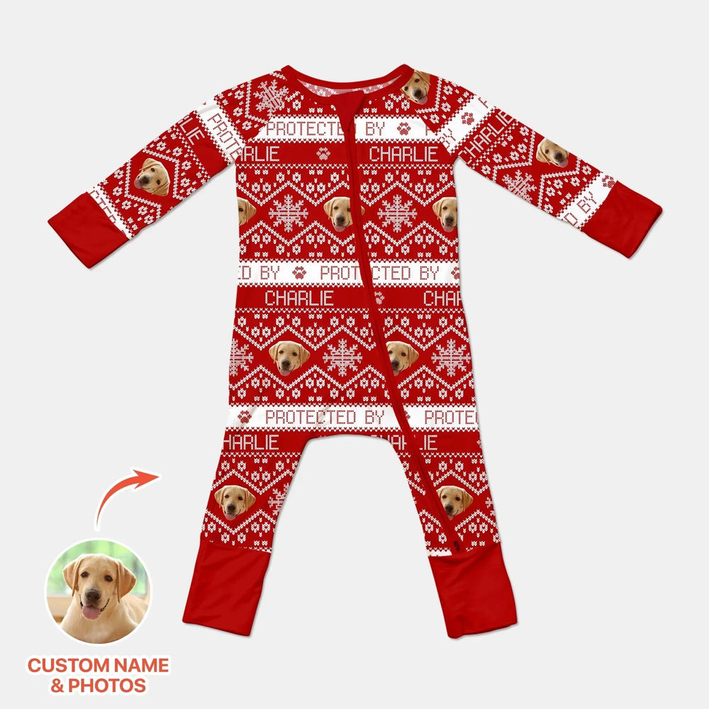 Custom Dog Photo Fair Isle Christmas Convertible Zippy , Custom Dog Photo Fair Isle Christmas Convertible Zippy - 0-3M