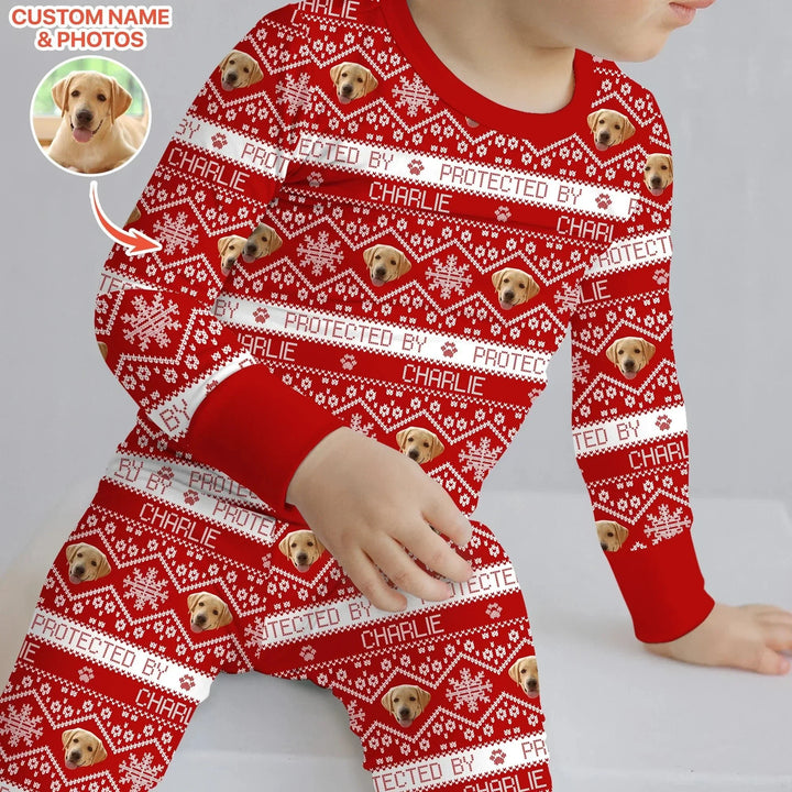 Custom Dog Photo Fair Isle Christmas Two Piece Long Sleeve Pajama Set , Custom Dog Photo Fair Isle Christmas Two Piece Long Sleeve Pajama Set - 12-18M