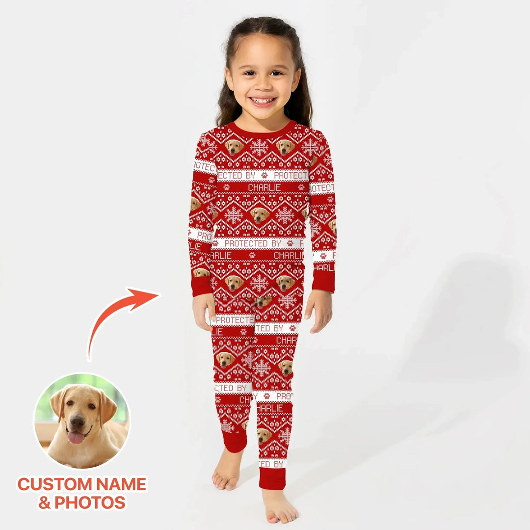Custom Dog Photo Fair Isle Christmas Two Piece Long Sleeve Pajama Set , Custom Dog Photo Fair Isle Christmas Two Piece Long Sleeve Pajama Set - 12-18M