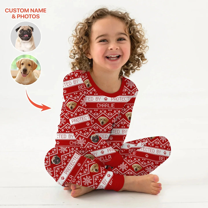 Custom Dog Photo Fair Isle Christmas Two Piece Long Sleeve Pajama Set , Custom Dog Photo Fair Isle Christmas Two Piece Long Sleeve Pajama Set - 12-18M