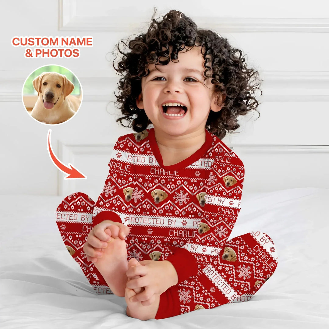 Custom Dog Photo Fair Isle Christmas Two Piece Long Sleeve Pajama Set , Custom Dog Photo Fair Isle Christmas Two Piece Long Sleeve Pajama Set - 12-18M