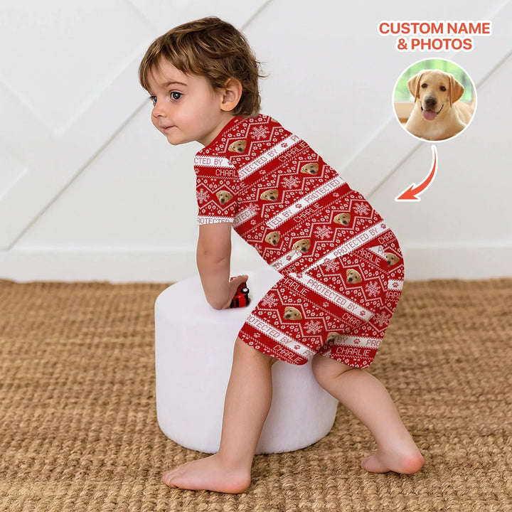 Custom Dog Photo Fair Isle Christmas Two Piece Short Sleeve Shorts Pajama Set , Custom Dog Photo Fair Isle Christmas Two Piece Short Sleeve Shorts Pajama Set - 12-18M