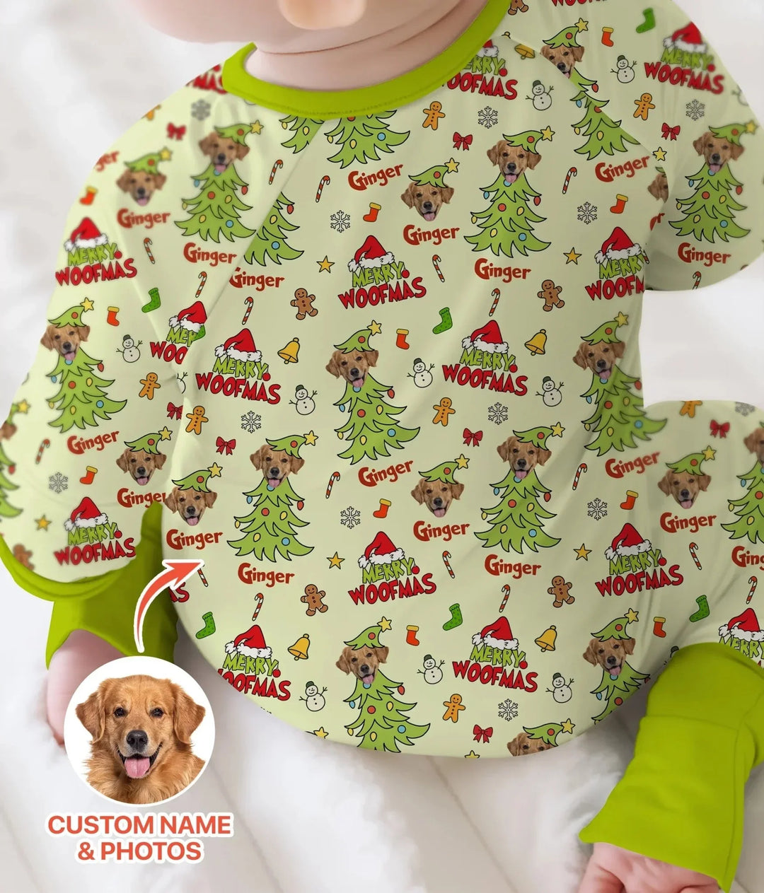 Custom Dog Photo Merry Woofmas Convertible Zippy , Custom Dog Photo Merry Woofmas Convertible Zippy - 0-3M