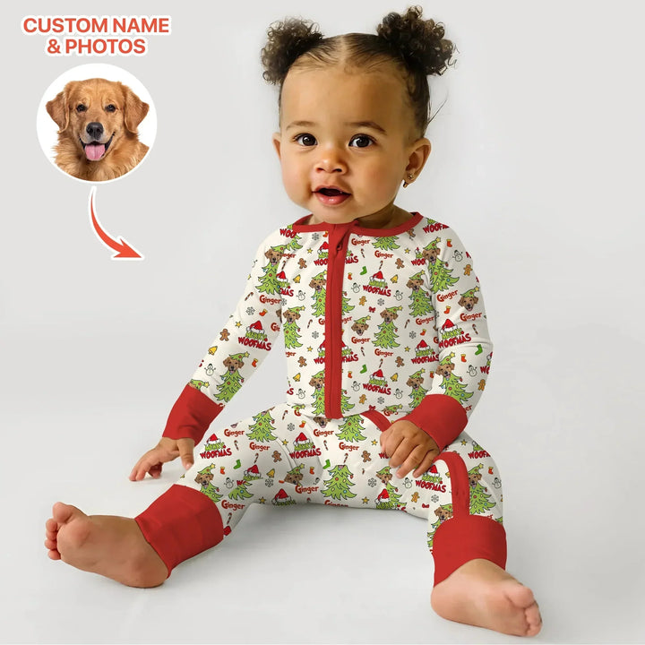 Custom Dog Photo Merry Woofmas Convertible Zippy , Custom Dog Photo Merry Woofmas Convertible Zippy - 0-3M