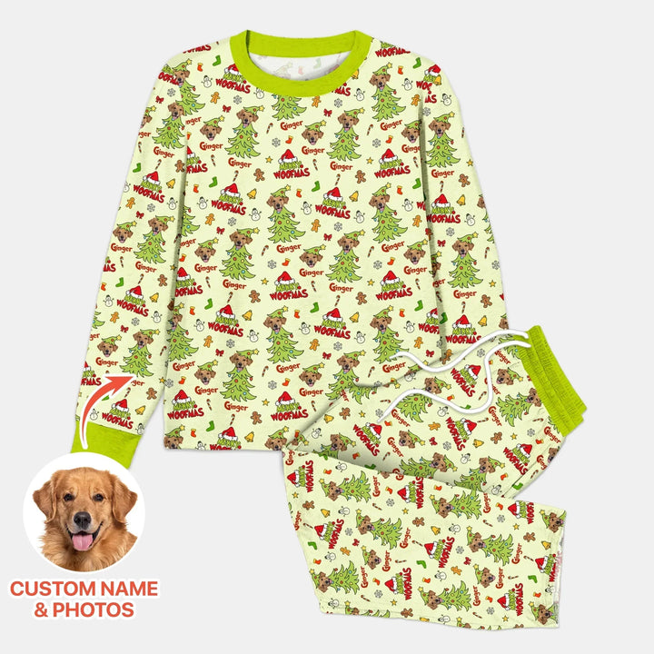 Custom Dog Photo Merry Woofmas Men's Pajama Set , Custom Dog Photo Merry Woofmas Men's Pajama Set - Combo Shirt & Pants / XS