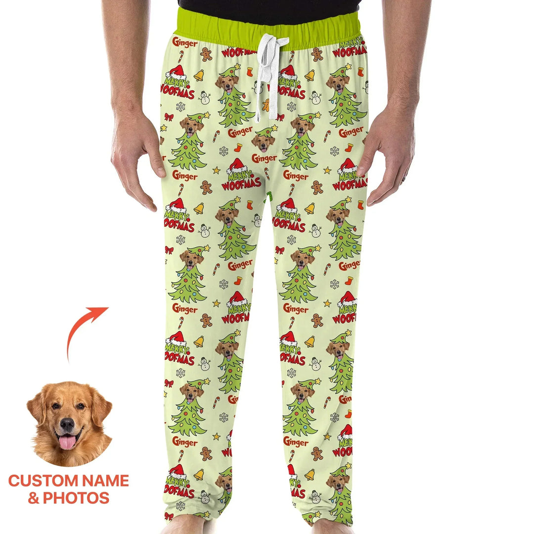 Custom Dog Photo Merry Woofmas Men's Pajama Set , Custom Dog Photo Merry Woofmas Men's Pajama Set - Only Shirt / XS