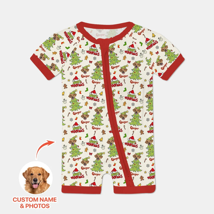 Custom Dog Photo Merry Woofmas Shorty Zippy , Custom Dog Photo Merry Woofmas Shorty Zippy - 0-3M
