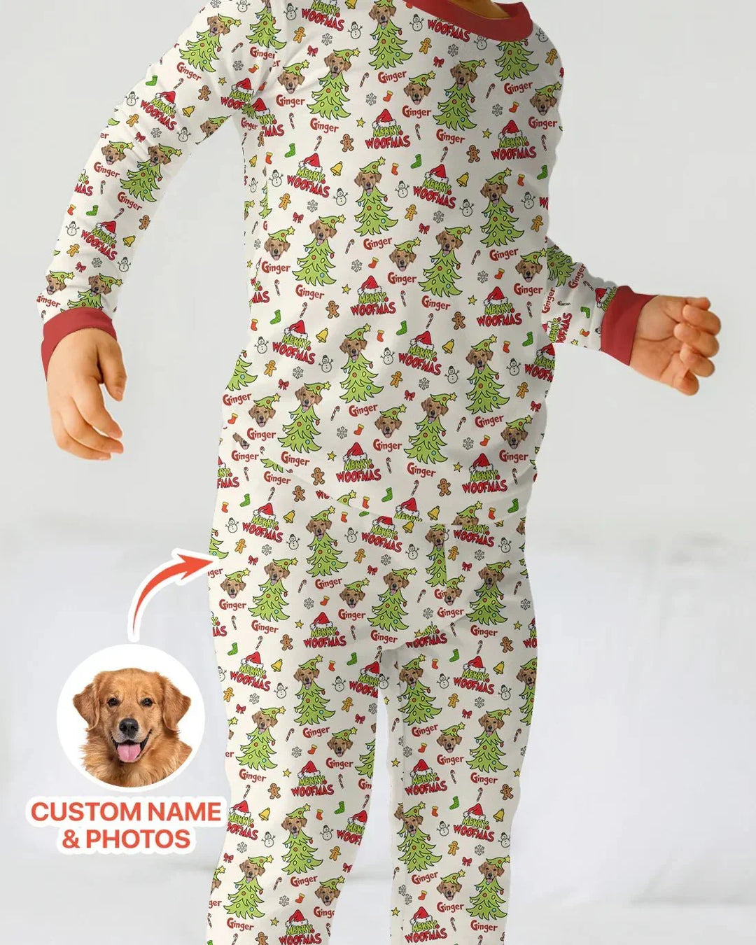 Custom Dog Photo Merry Woofmas Two Piece Long Sleeve Pajama Set , Custom Dog Photo Merry Woofmas Two Piece Long Sleeve Pajama Set - 12-18M