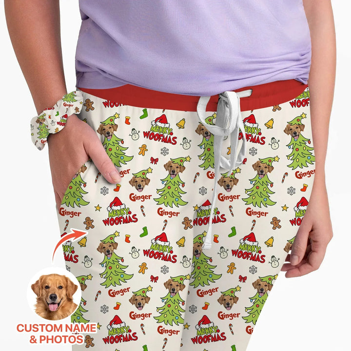 Custom Dog Photo Merry Woofmas Women Pajama Set , Custom Dog Photo Merry Woofmas Women Pajama Set - Only Shirt / S