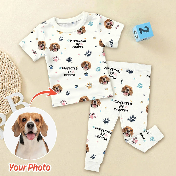 Custom Dog Photo Pattern "Protected By" Pajama , Custom Dog Photo Pattern "Protected By" Pajama - Mix Pajama / 12-18M